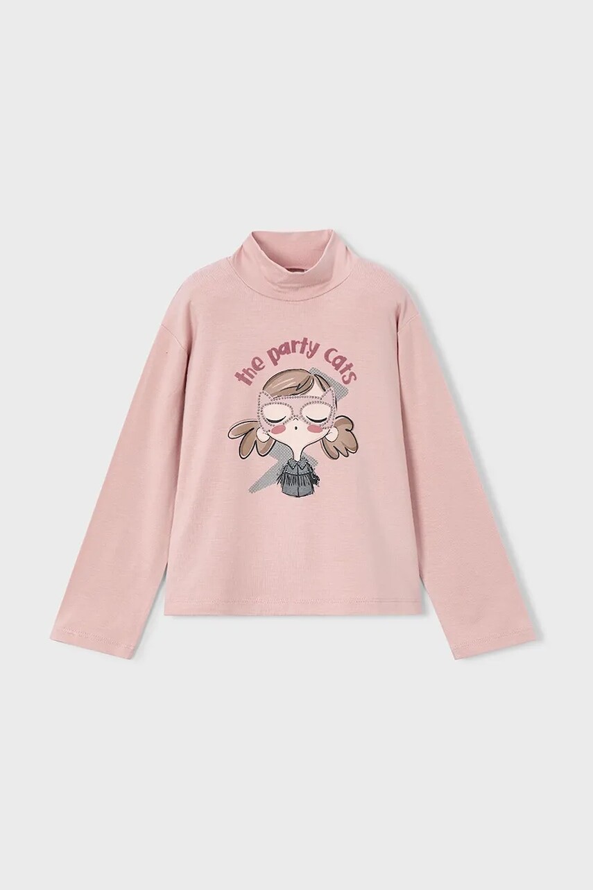 Tričko s dlhým rukávom Mayoral ružová farba, s polorolákom, 4002