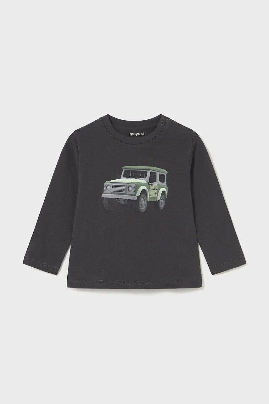 Bavlnené tričko s dlhým rukávom Mayoral čierna farba, s potlačou, 2066
