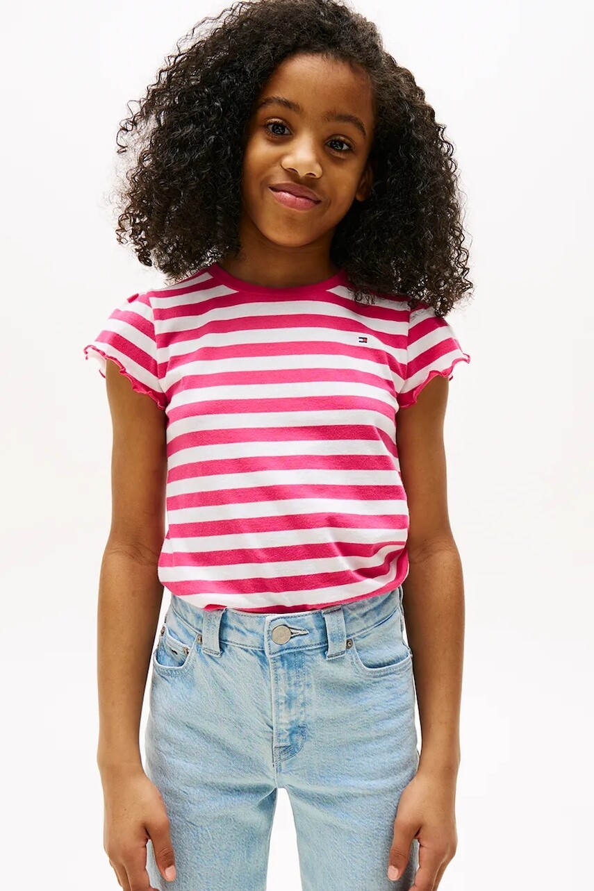 Detské bavlnené tričko Tommy Hilfiger ružová farba, KG0KG08744