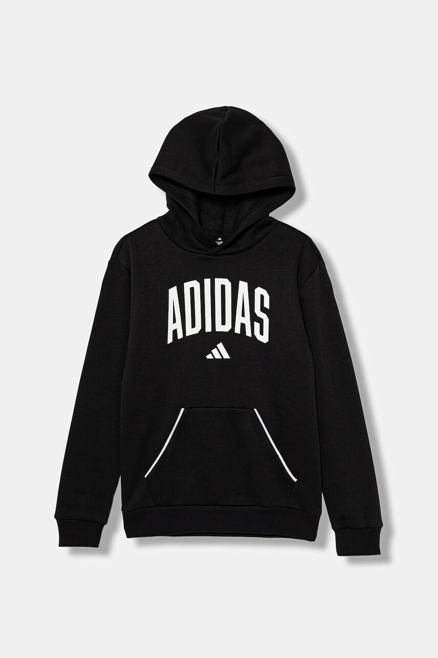 Detská mikina adidas čierna farba, s kapucňou, s potlačou, JM1536