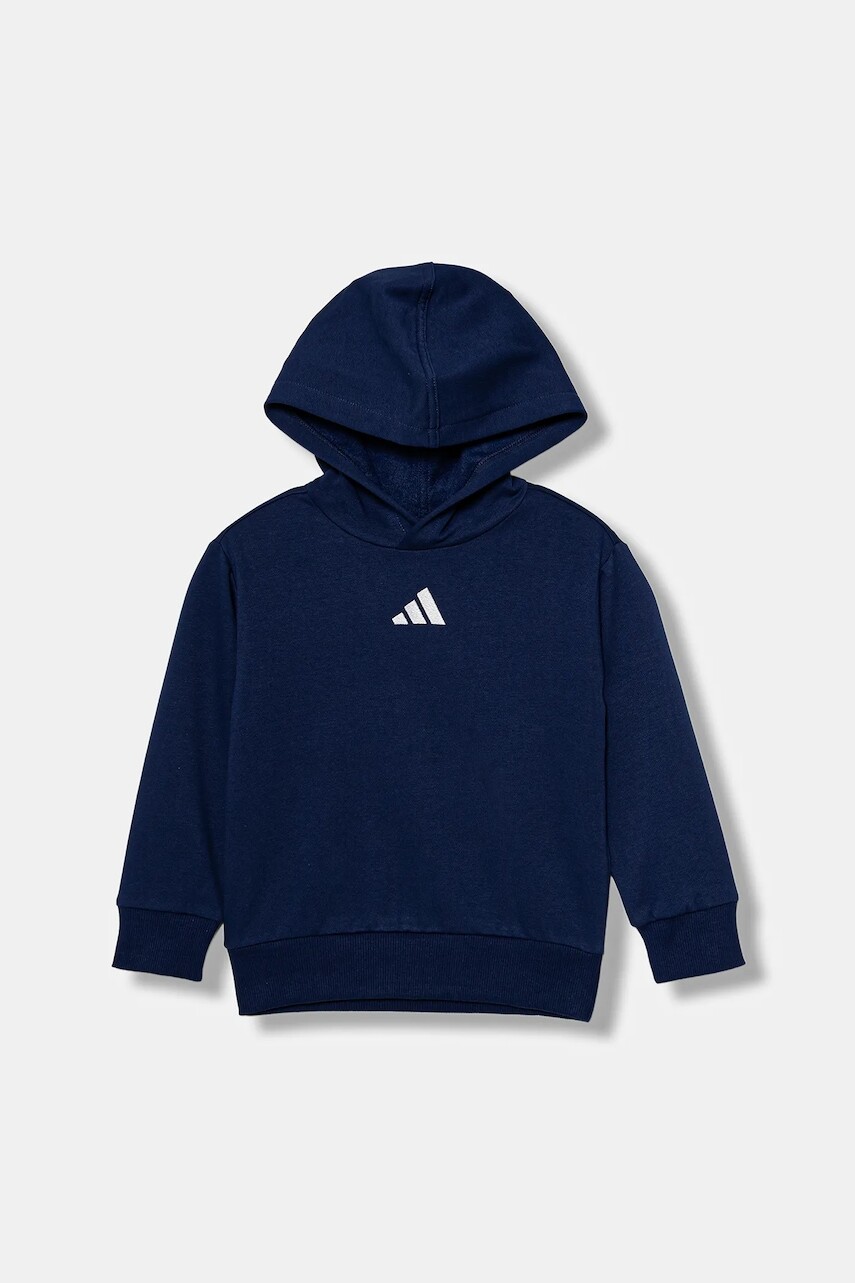 Detská mikina adidas tmavomodrá farba, s kapucňou, s nášivkou, JM0875