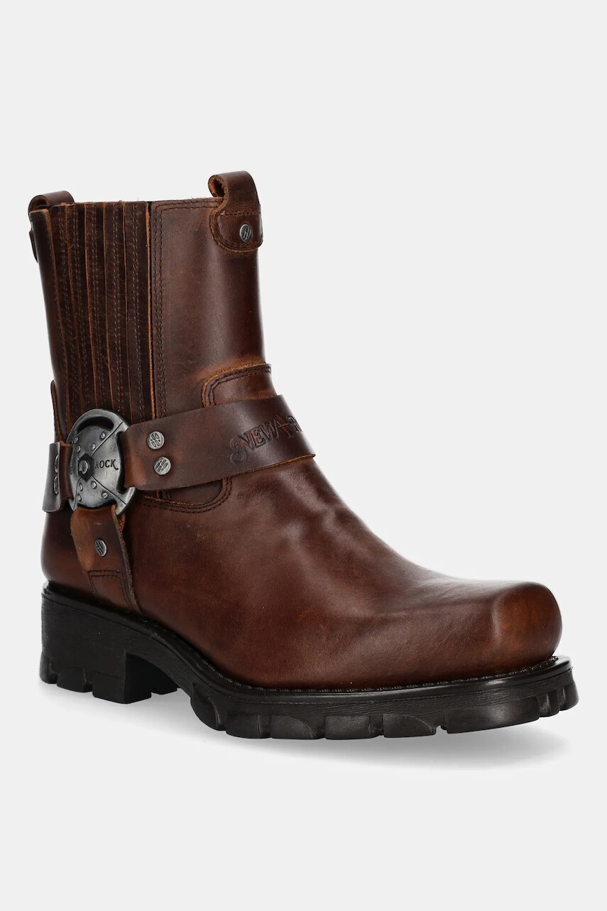 Kožené topánky chelsea New Rock Alaska Cuero, Motorcycle Marron hnedá farba, na platforme, M-7605-S20
