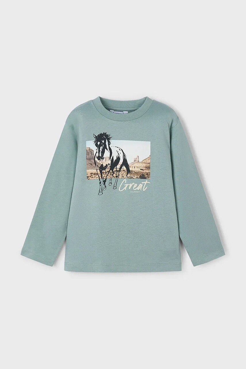 Detské tričko s dlhým rukávom Mayoral zelená farba, s potlačou, 4093
