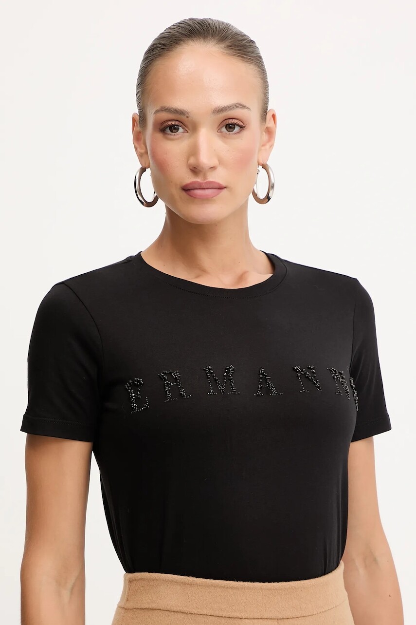 Bavlnené tričko Ermanno Scervino dámske, čierna farba, 57TL012EE2R
