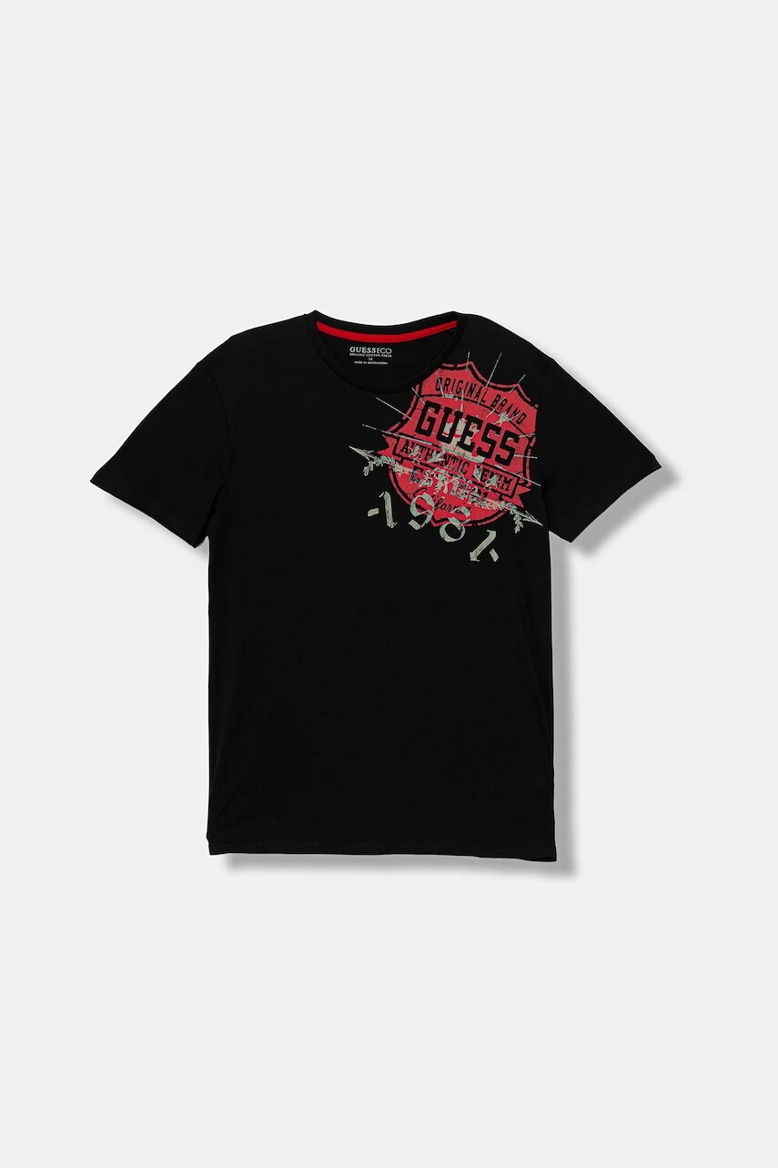 Detské bavlnené tričko Guess čierna farba, s potlačou, L5YI17 K8HM4