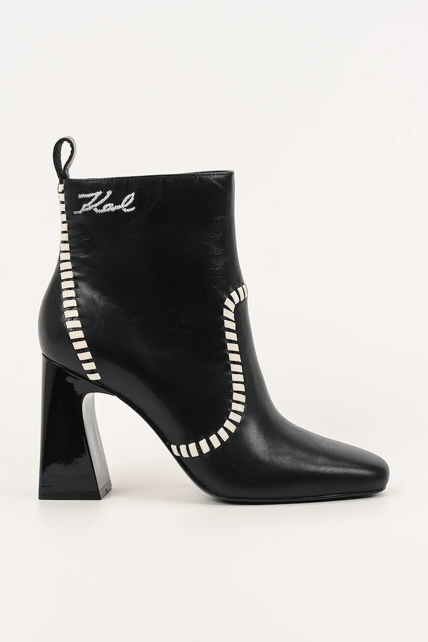 Kožené členkové topánky Karl Lagerfeld ASTRA NOVA čierna farba, na podpätku, KL33142