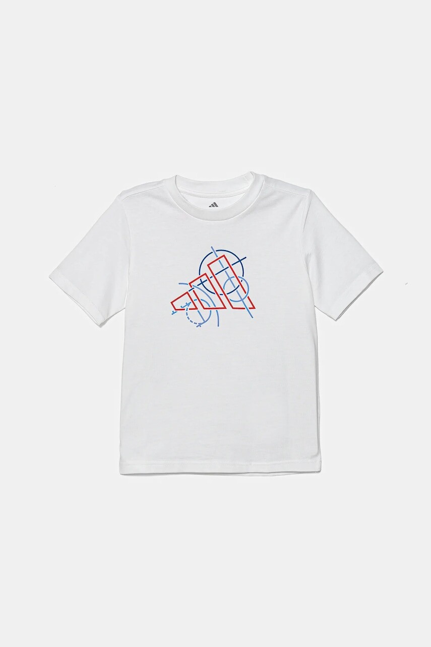 Detské bavlnené tričko adidas biela farba, s potlačou, JV5100