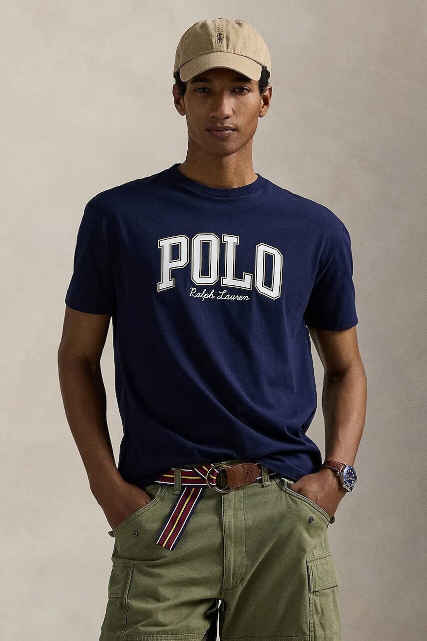 Bavlnené tričko Polo Ralph Lauren pánske, tmavomodrá farba, s potlačou, 710P00086