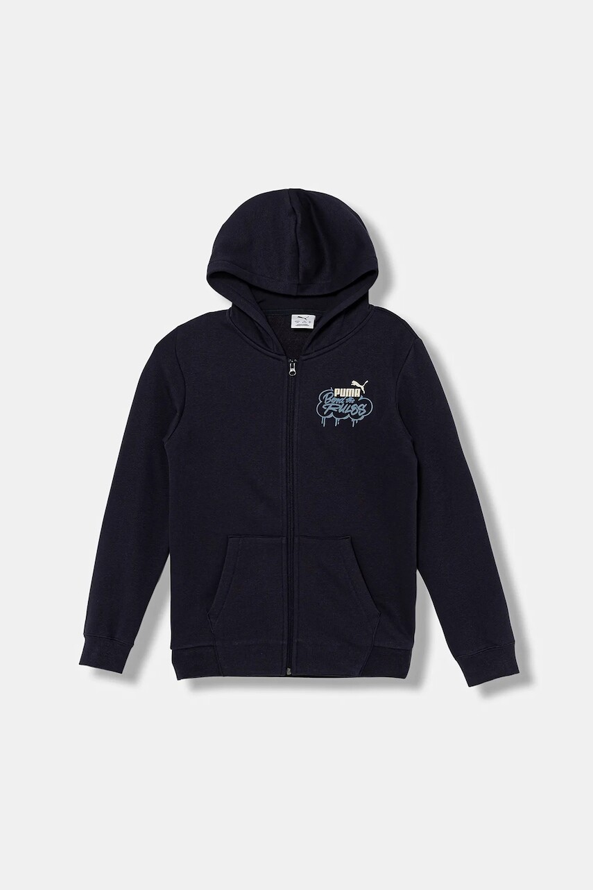 Detská mikina Puma MID90s Full-Zip FL B tmavomodrá farba, s kapucňou, vzorovaná, 688469