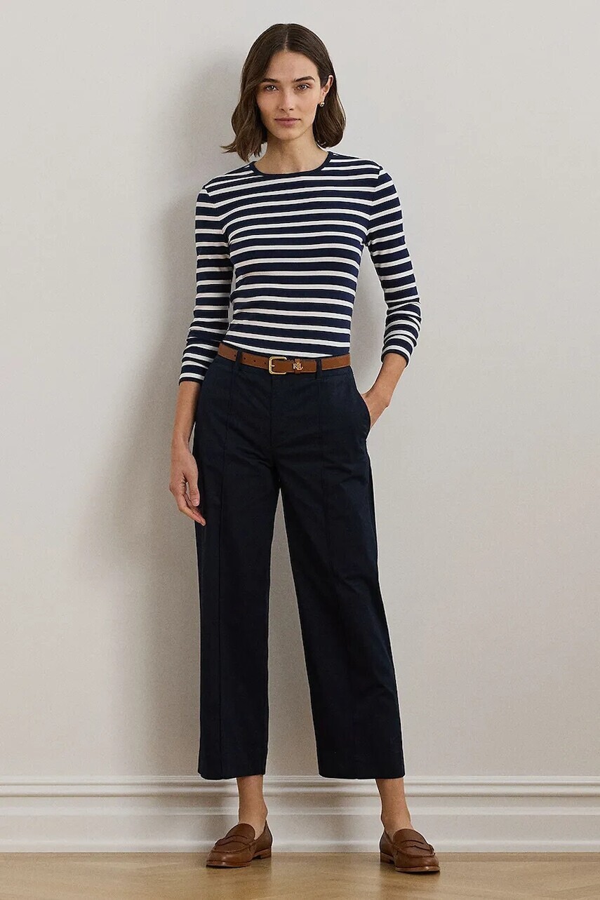 Nohavice Lauren Ralph Lauren dámske, čierna farba, široké, vysoký pás, 200876606