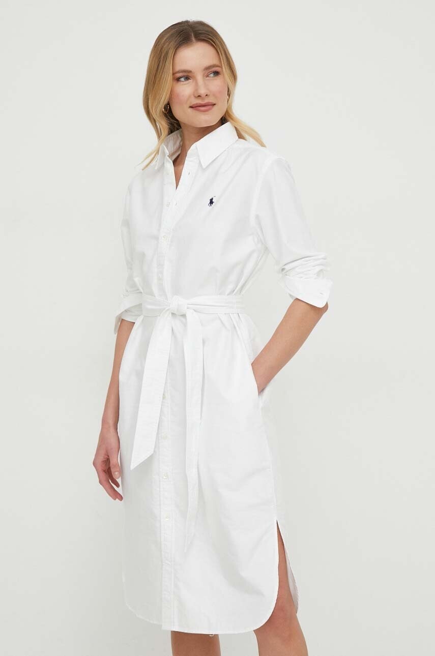 Bavlnené šaty Polo Ralph Lauren biela farba,mini,rovný strih,211928804