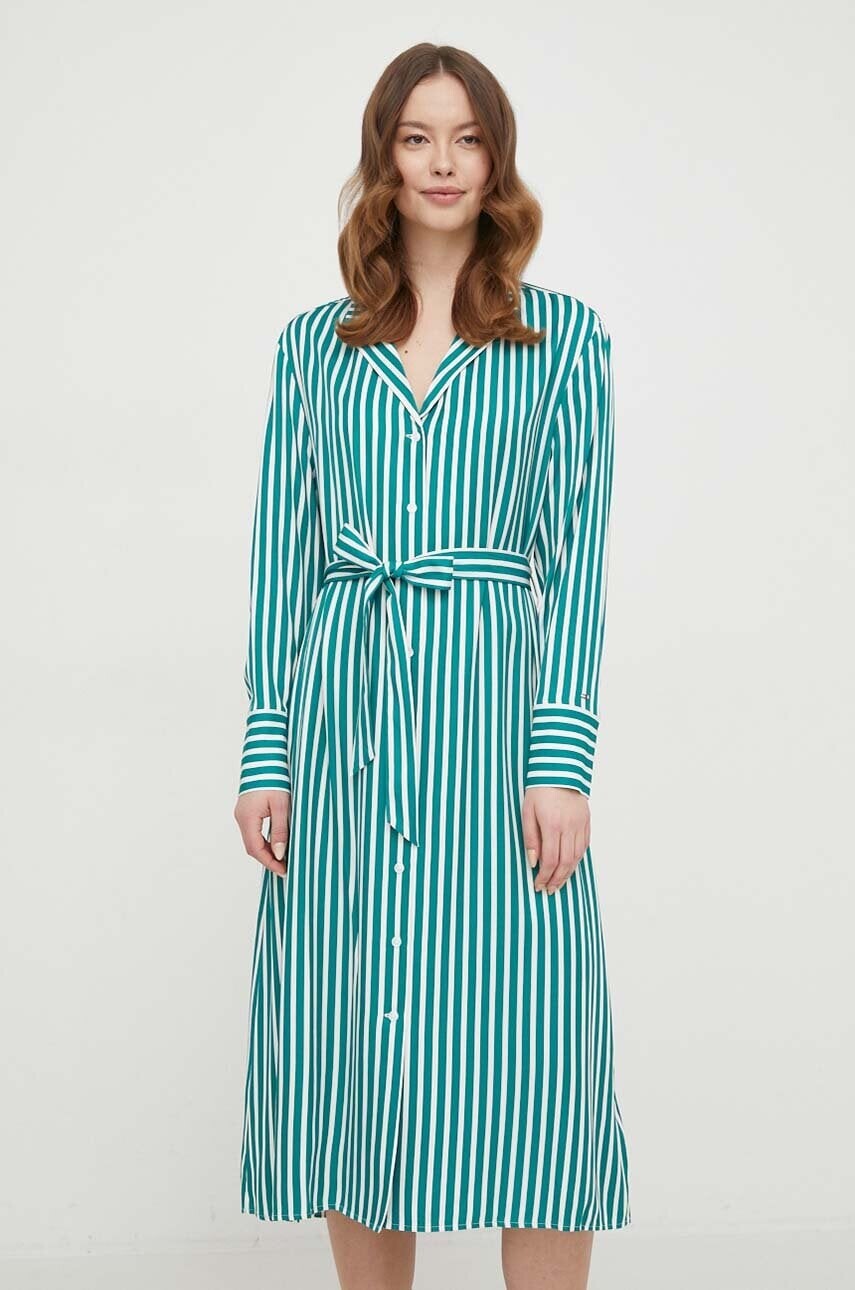 Šaty Tommy Hilfiger zelená farba, midi, oversize, WW0WW41594