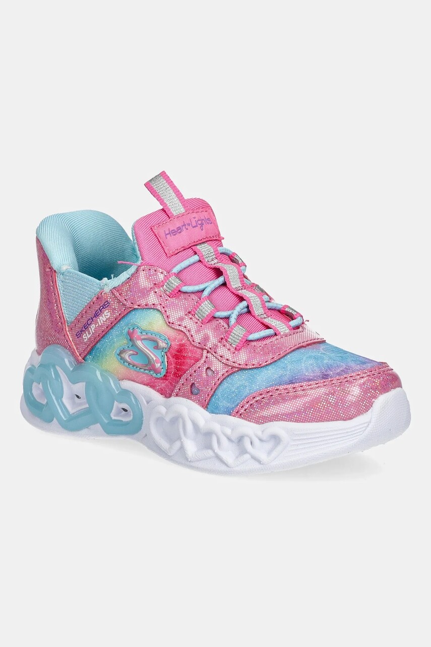 Detské tenisky Skechers INFINITE HEART LIGHTS ETERNAL SHIMMER strieborná farba, 303755N