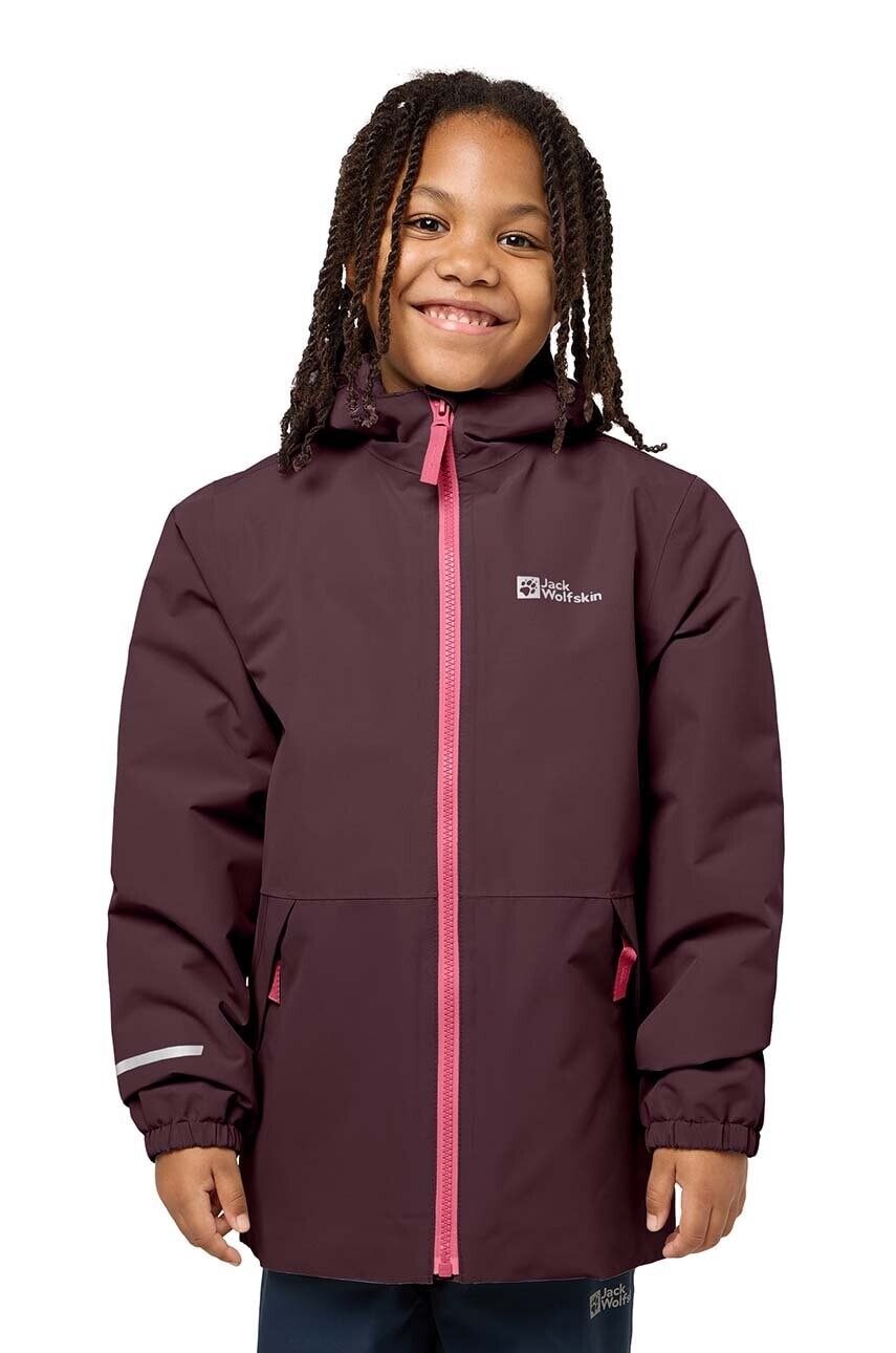 Detská lyžiarska bunda Jack Wolfskin bordová farba, 1607982