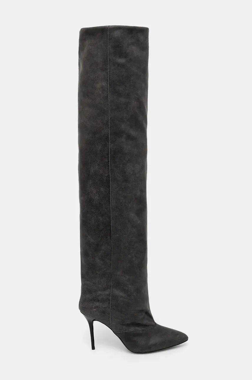 Kožené čižmy IRO Loly Used dámske, šedá farba, na vysokom podpätku, WP36LOLYUSED