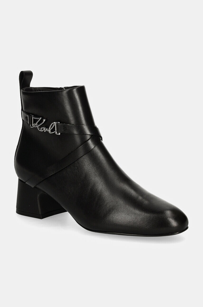 Kožené členkové topánky Karl Lagerfeld BONNIE dámske, čierna farba, na podpätku, KL30354