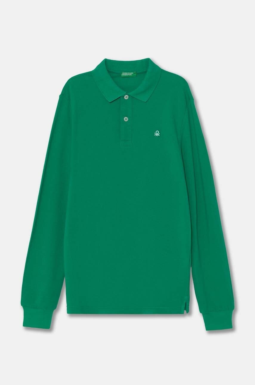 Detská bavlnená košeľa s dlhým rukávom United Colors of Benetton zelená farba, jednofarebná, 3089C300Z