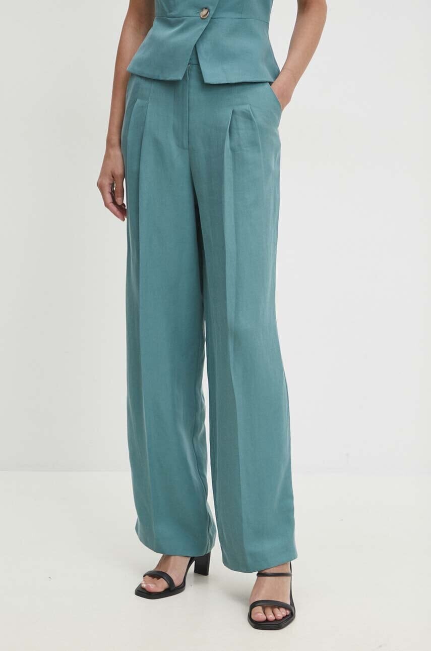 Nohavice s prímesou ľanu BA&SH tyrkysová farba, široké, vysoký pás, 1H24GADW
