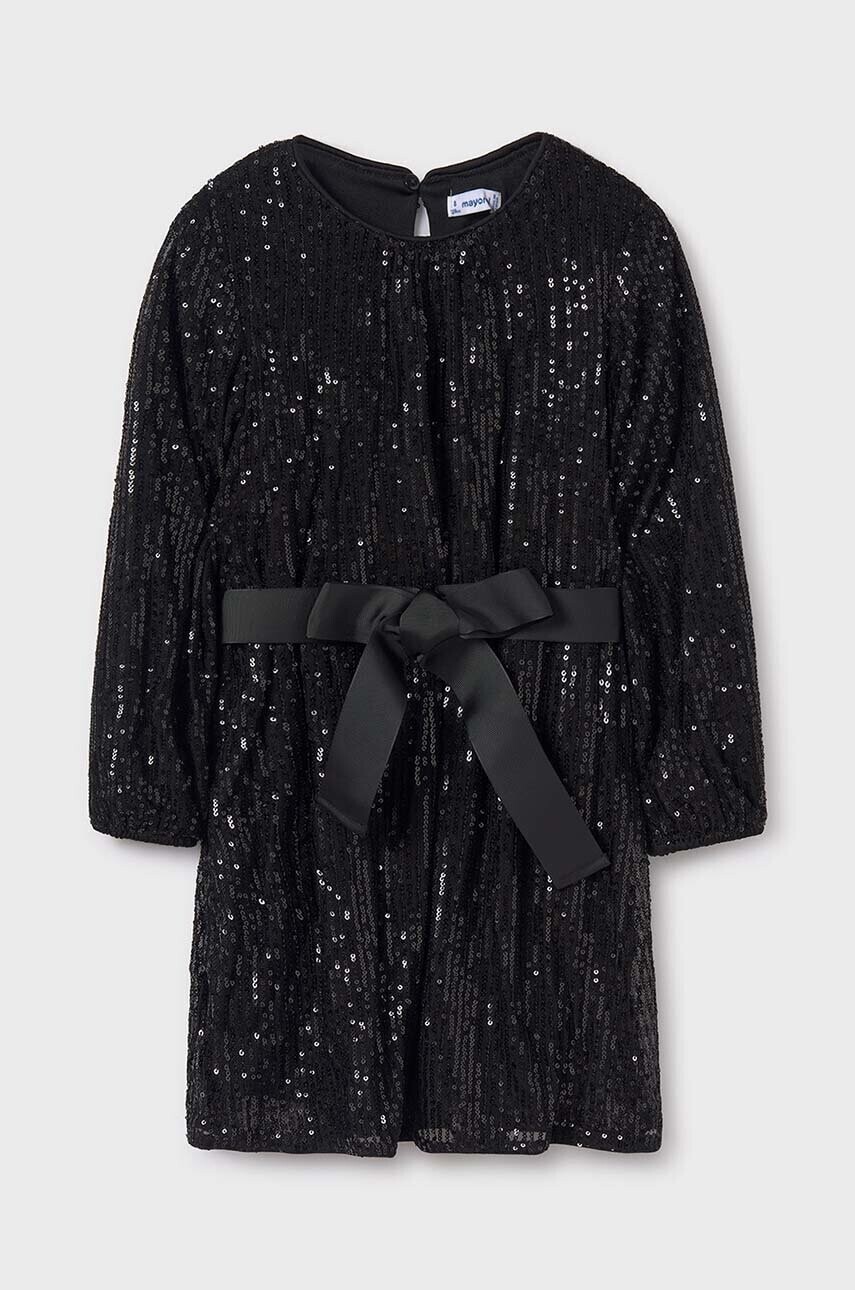 Dievčenské šaty Mayoral čierna farba, mini, rovný strih, 7980