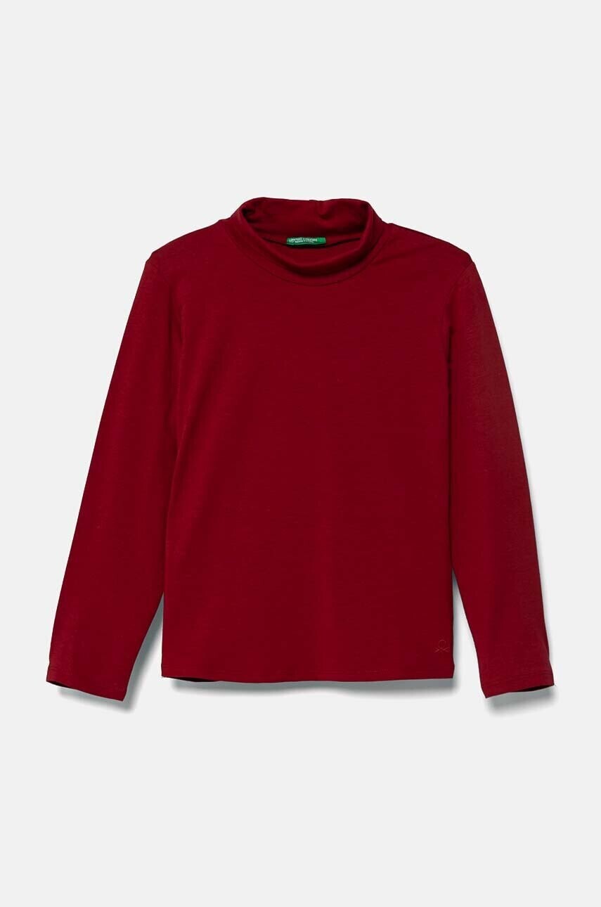 Detské tričko s dlhým rukávom United Colors of Benetton bordová farba, s polorolákom, 3P4ZG200D