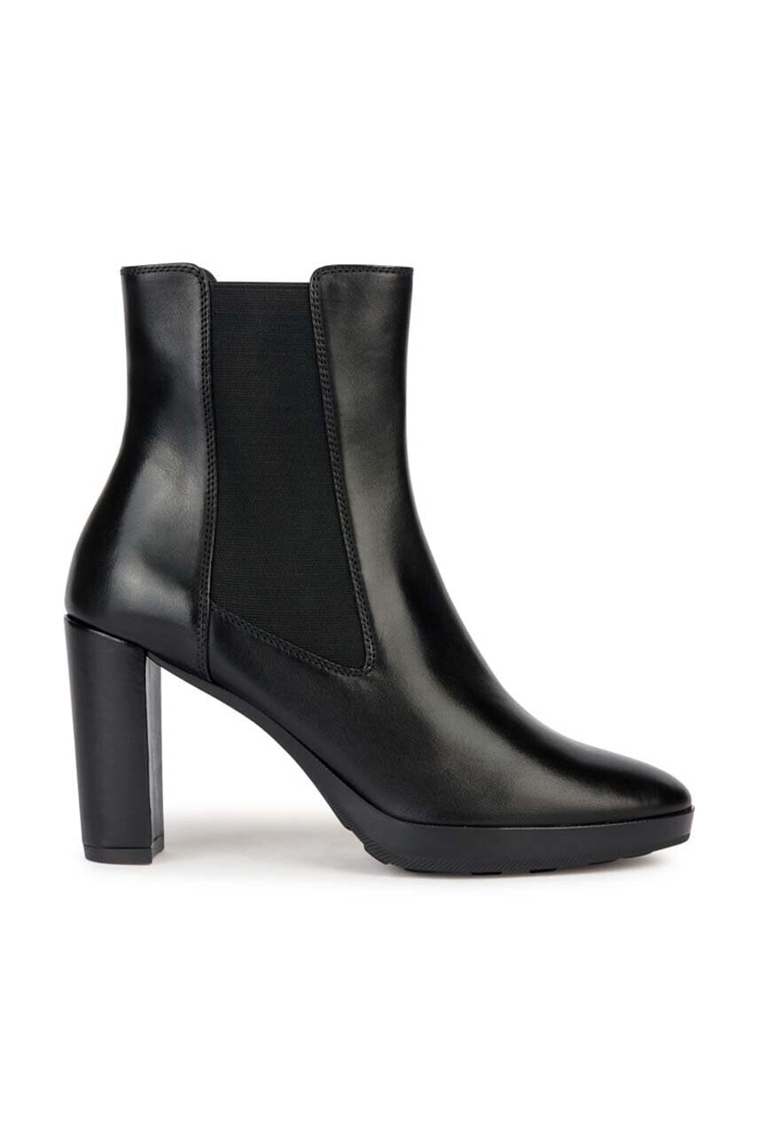 Kožené členkové topánky Geox D WALK PLEASURE 85 dámske, čierna farba, na podpätku, D35TFC 00043 C9999