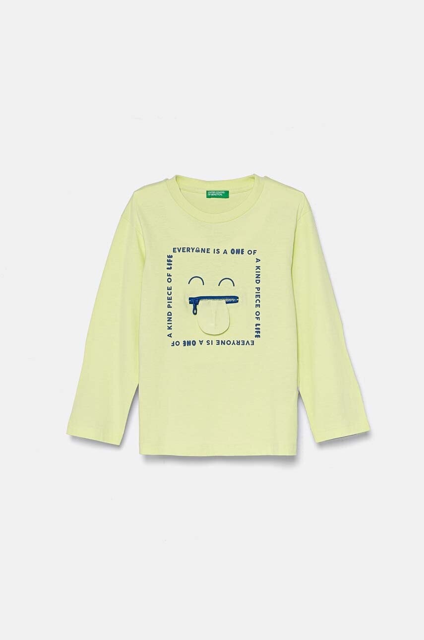 Detská bavlnená košeľa s dlhým rukávom United Colors of Benetton tyrkysová farba, s potlačou, 3I1XG10FP