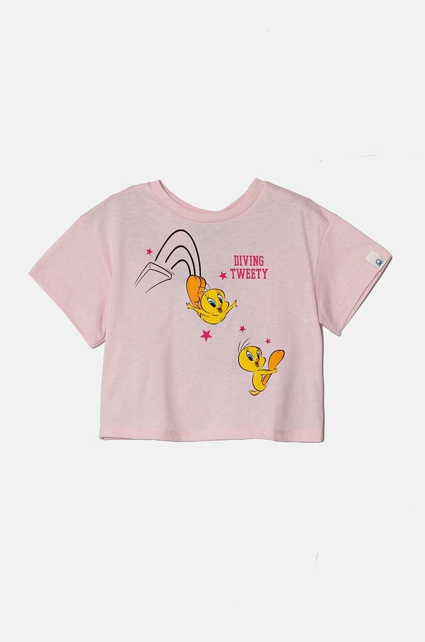 Detské bavlnené tričko United Colors of Benetton ružová farba, 3I1XG10HF