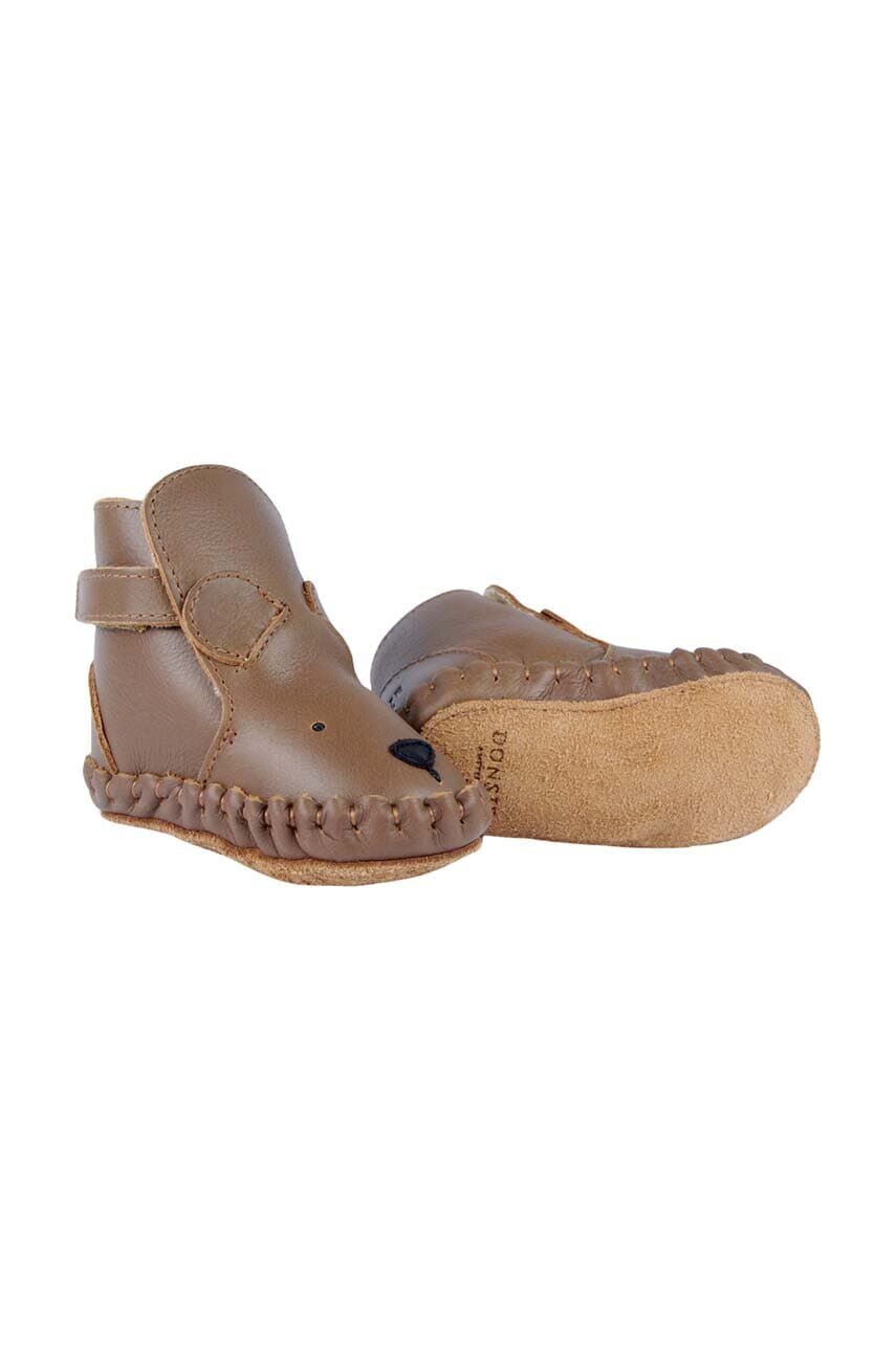 Kožené topánky pre bábätká Donsje Kapi Classic Booties Bear hnedá farba, 1028001