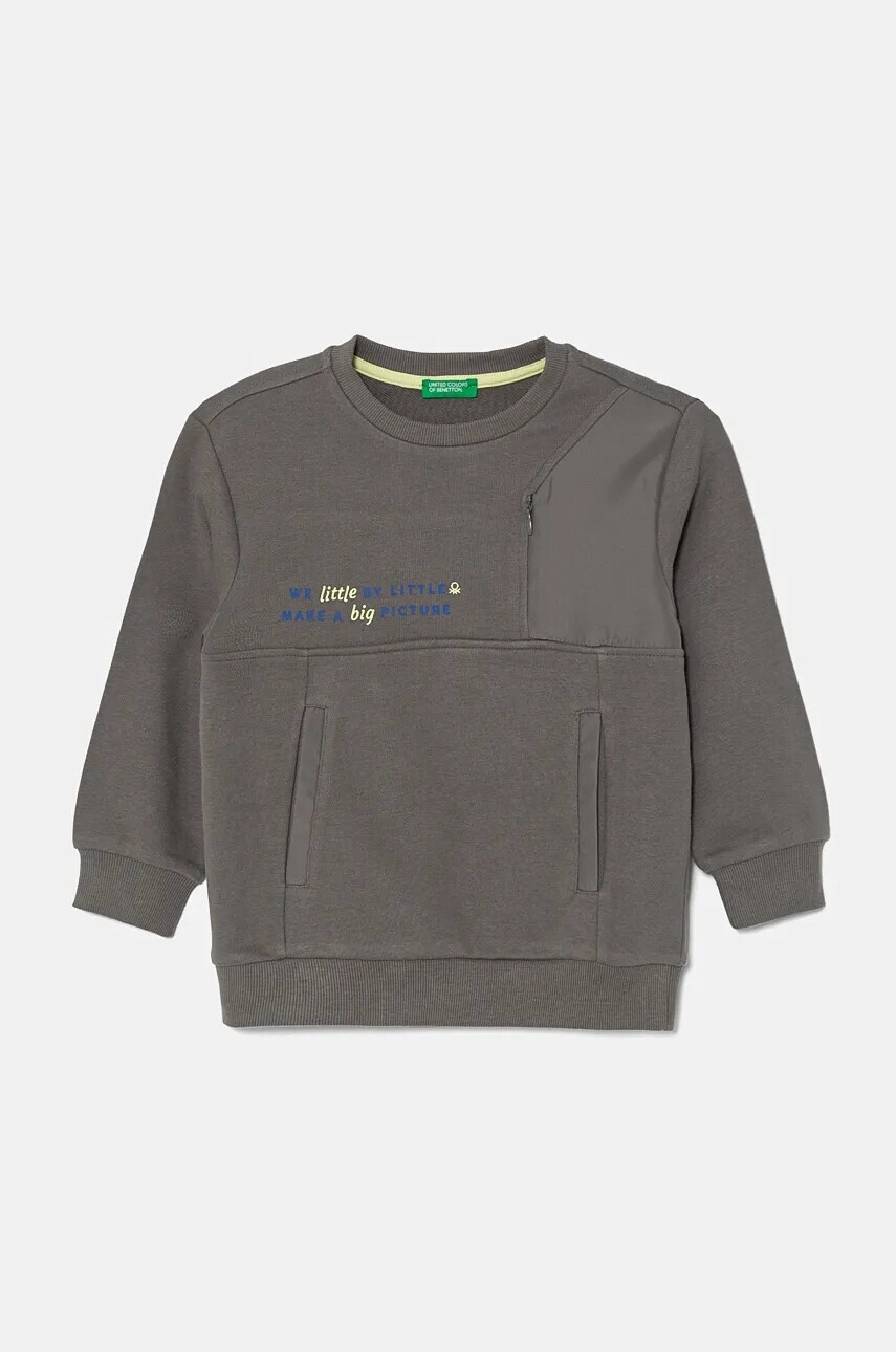 Detská mikina United Colors of Benetton šedá farba, jednofarebná, 3WNCG200T