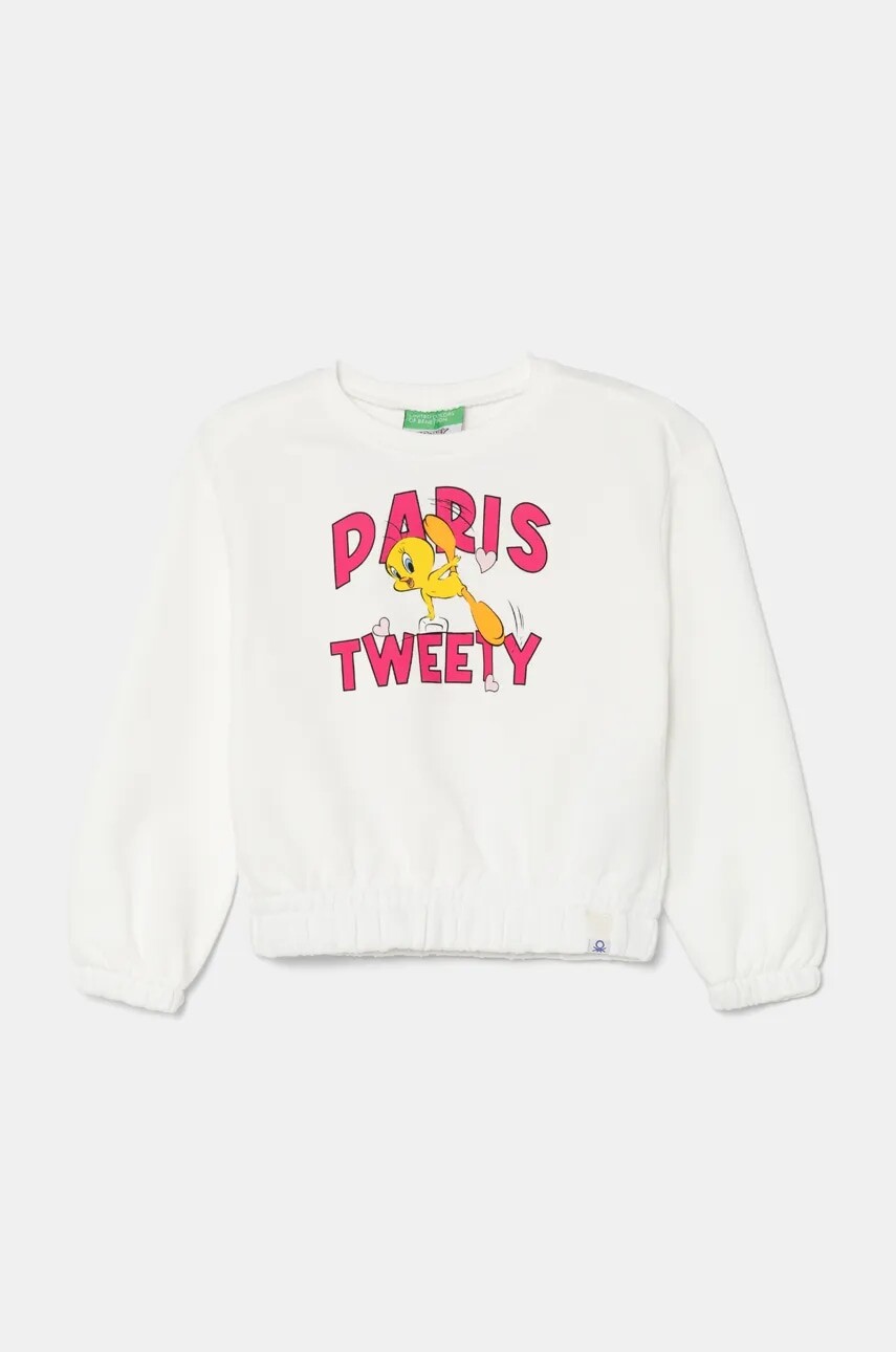 Bavlnená mikina pre bábätká United Colors of Benetton biela farba, vzorovaná, 3J68G10HE