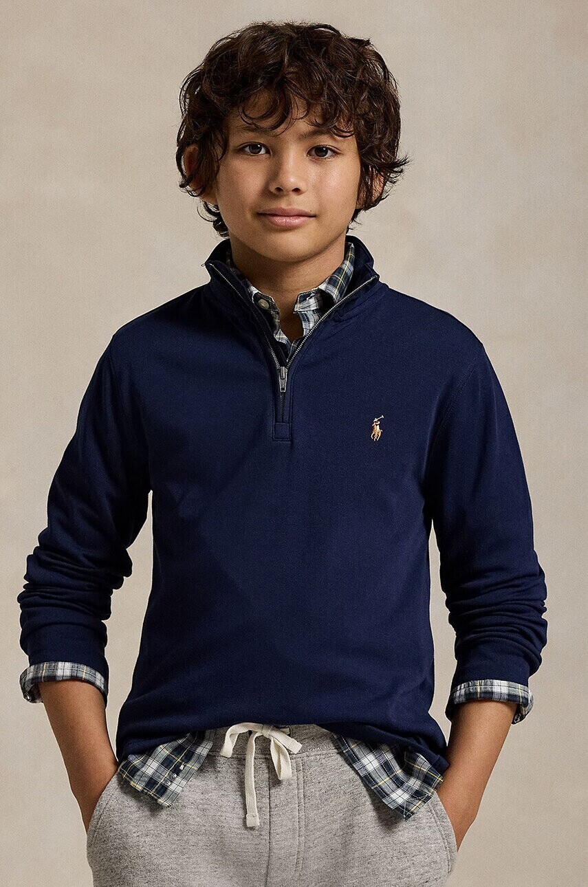 Detská bavlnená mikina Polo Ralph Lauren tmavomodrá farba, jednofarebná, 323952436001
