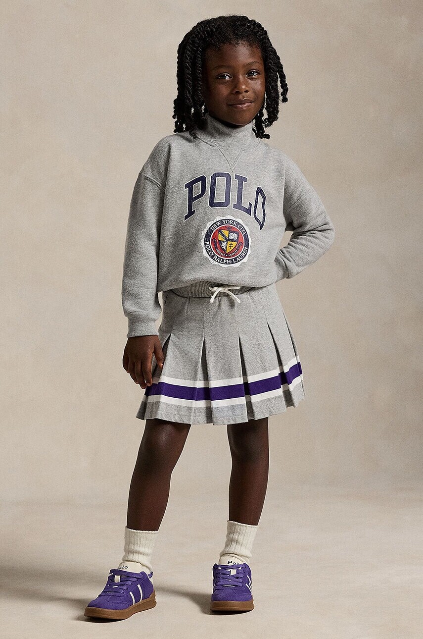 Dievčenská bavlnená sukňa Polo Ralph Lauren šedá farba, mini, rovný strih, 312950967001