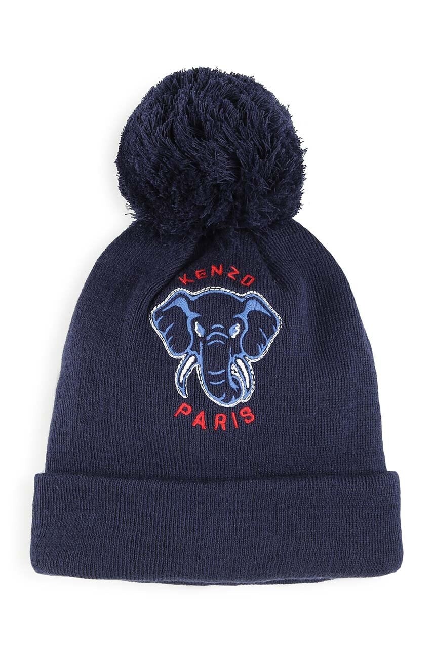 Detská čiapka s prímesou kašmíru Kenzo Kids tmavomodrá farba biela, K60608