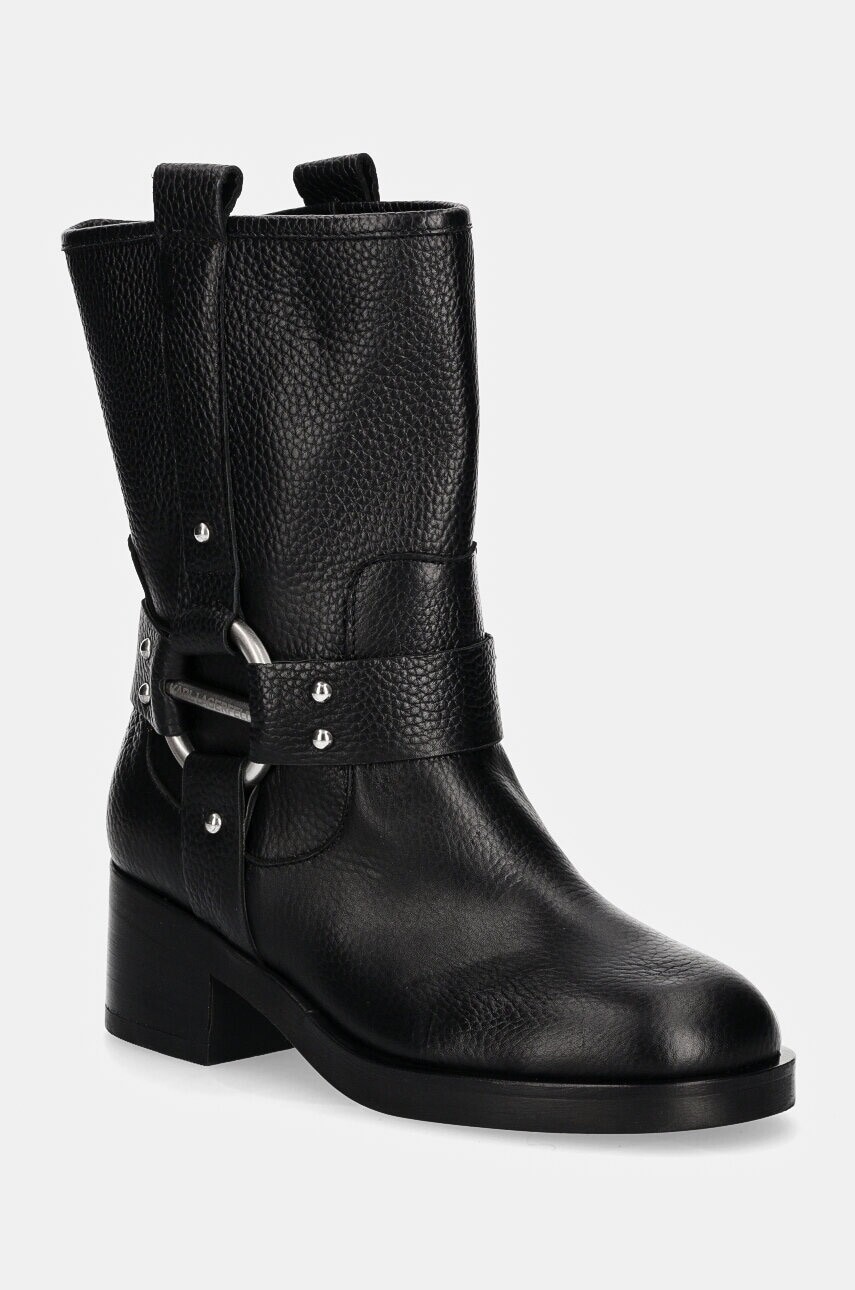 Kožené členkové topánky Karl Lagerfeld BROOKLYN dámske, čierna farba, na podpätku, KL41770