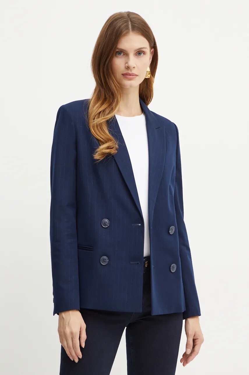 Sako Twinset tmavomodrá farba, dvojradová, vzorovaná, 242TP2150