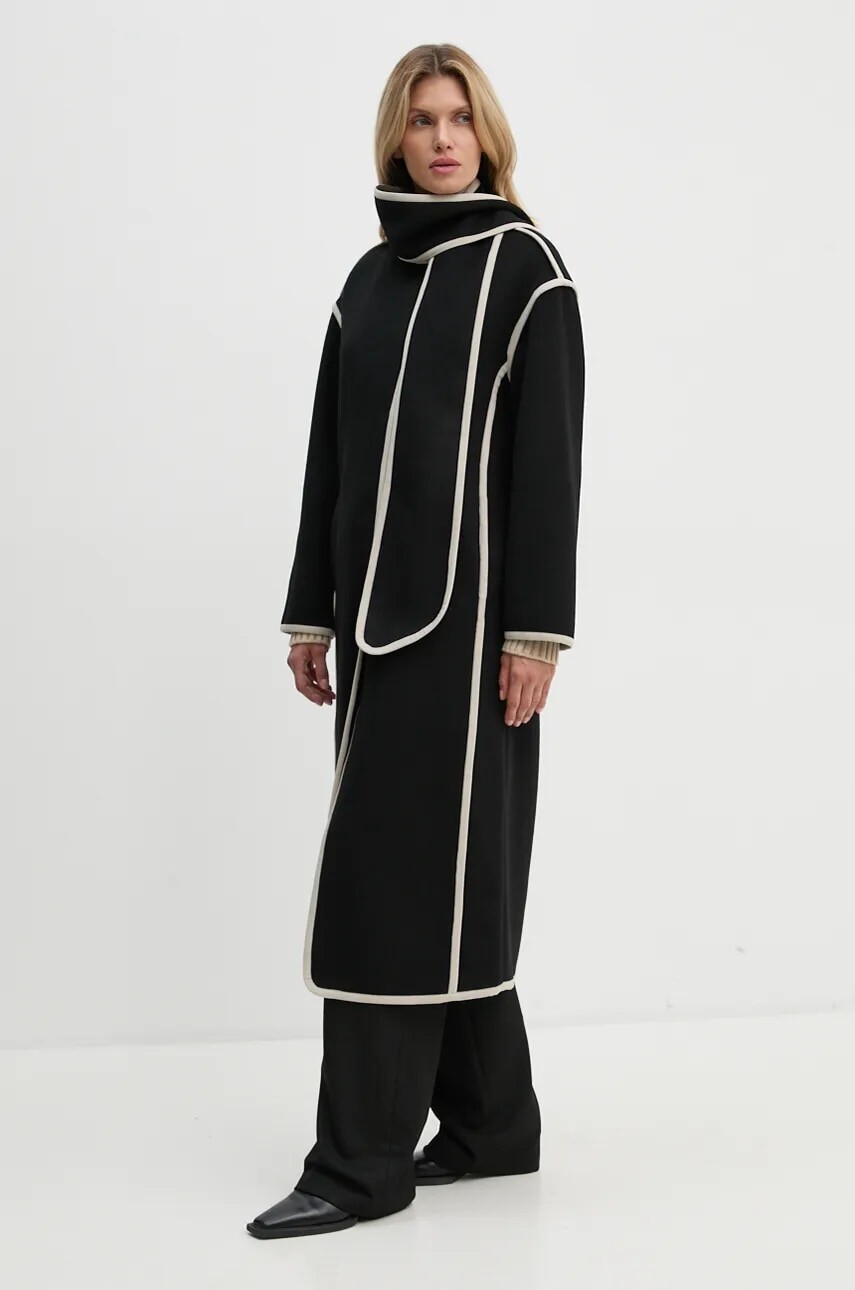 Vlnený kabát Bruuns Bazaar VioletBBAbulas coat čierna farba, prechodný, BBW4143