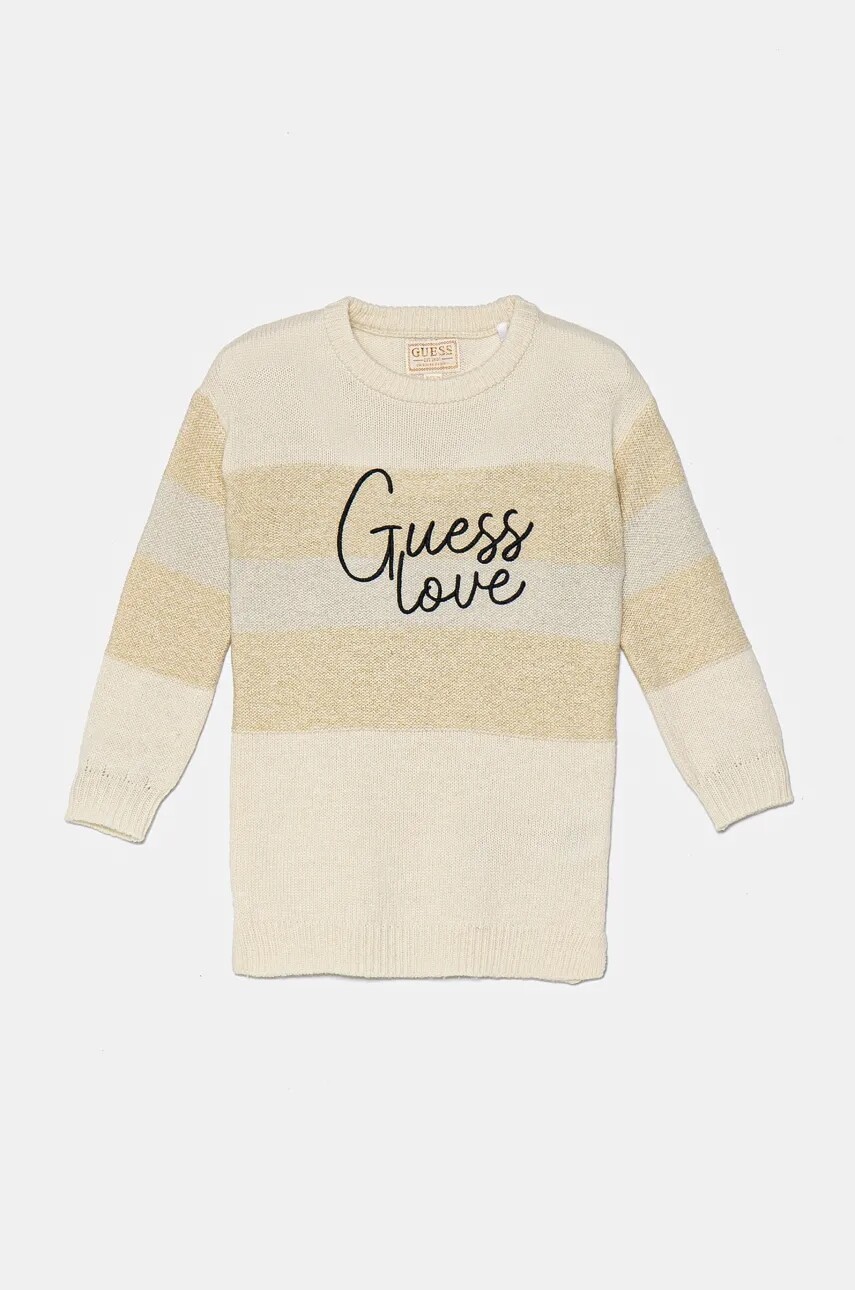 Dievčenské šaty s prímesou vlny Guess béžová farba, midi, oversize, K4BK03 Z2V70