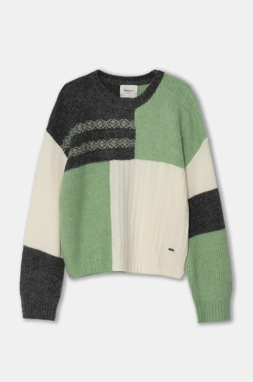 Detský sveter s prímesou vlny Pepe Jeans WINSLOW zelená farba, PG701102