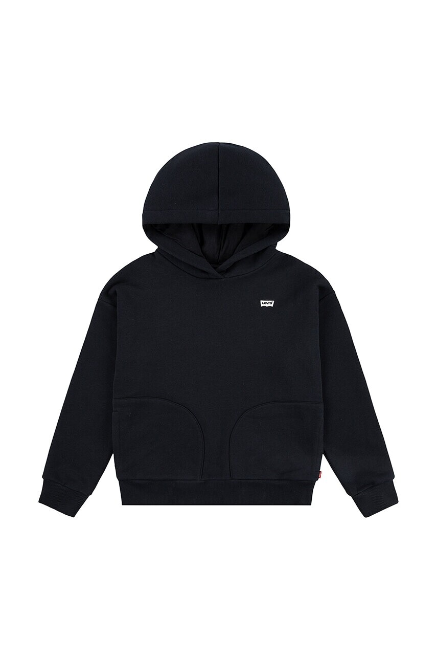 Detská mikina Levi's BATWING CHEST HIT HOODIE čierna farba, s kapucňou, jednofarebná, 4EL078