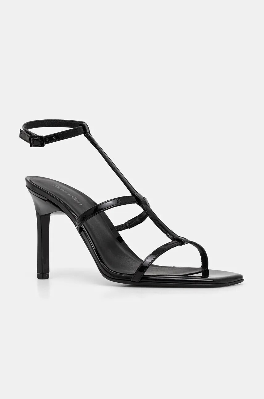 Kožené sandále Calvin Klein HEEL GLADI SANDAL 90 PAT čierna farba, HW0HW02312