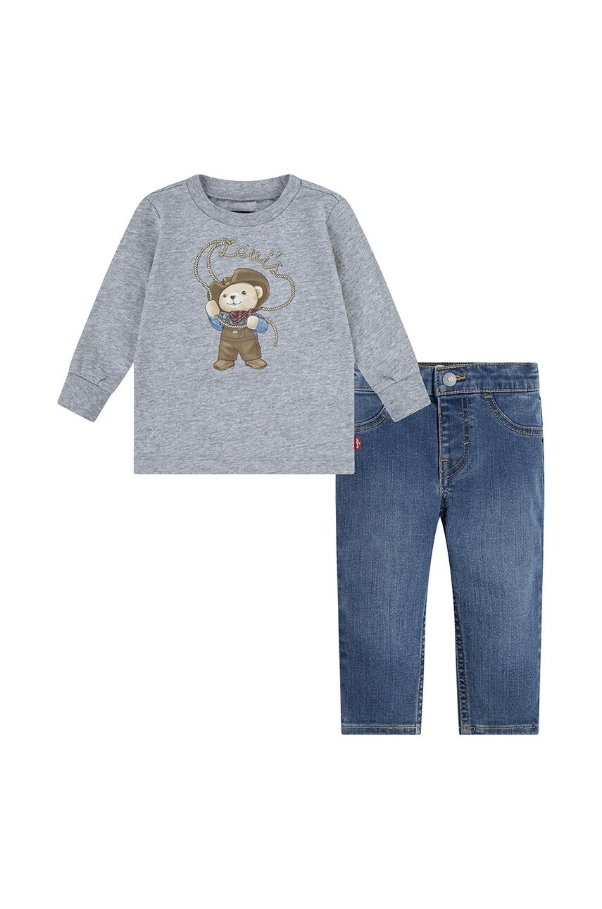 Sada pre bábätká Levi's COWBOY TEE & CARPENTER SET šedá farba, 6EL424