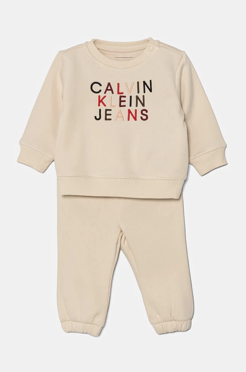 Detská tepláková súprava Calvin Klein Jeans béžová farba, IN0IN00224
