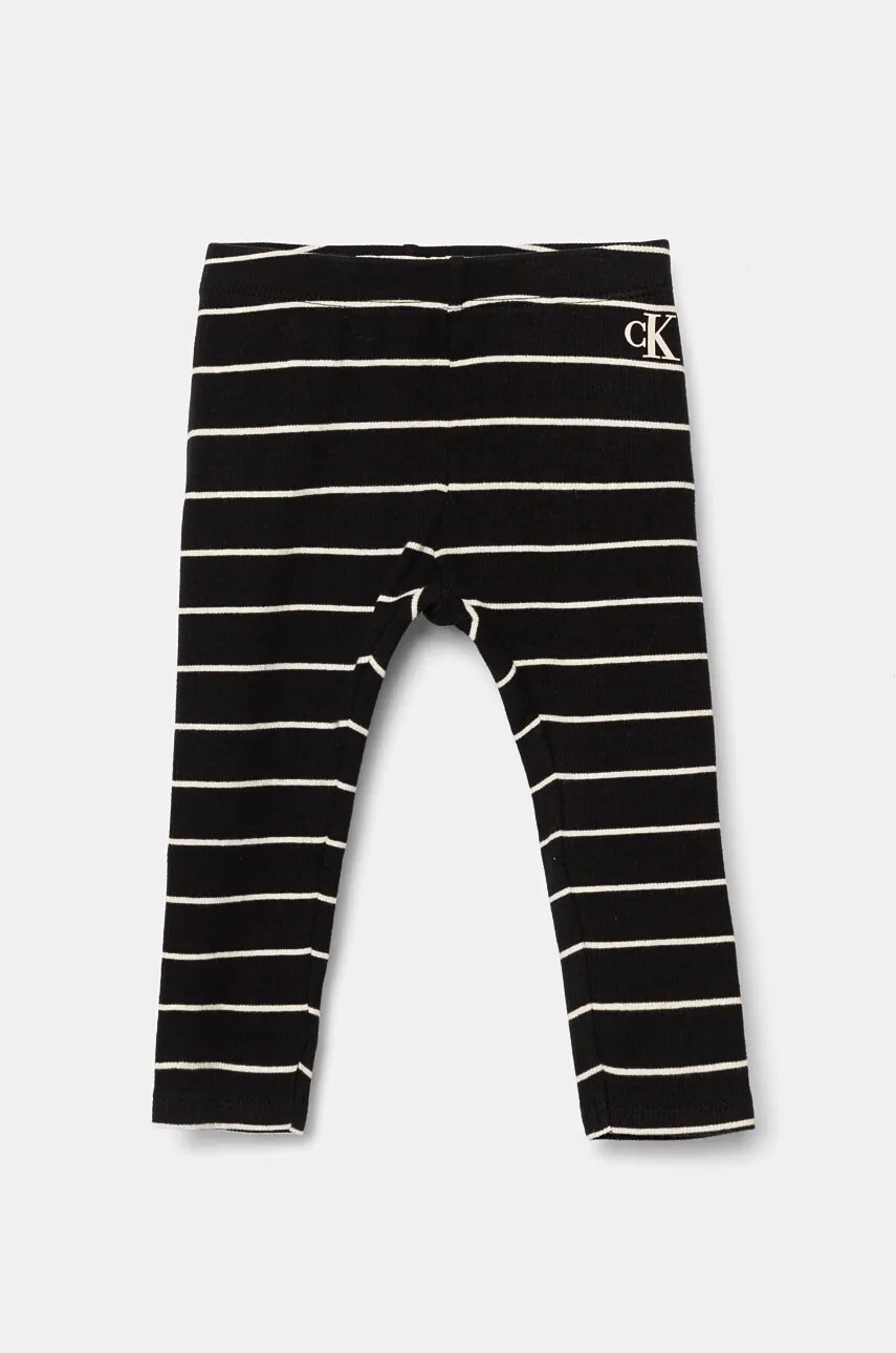 Legíny pre bábätká Calvin Klein Jeans čierna farba, vzorované, IN0IN00221
