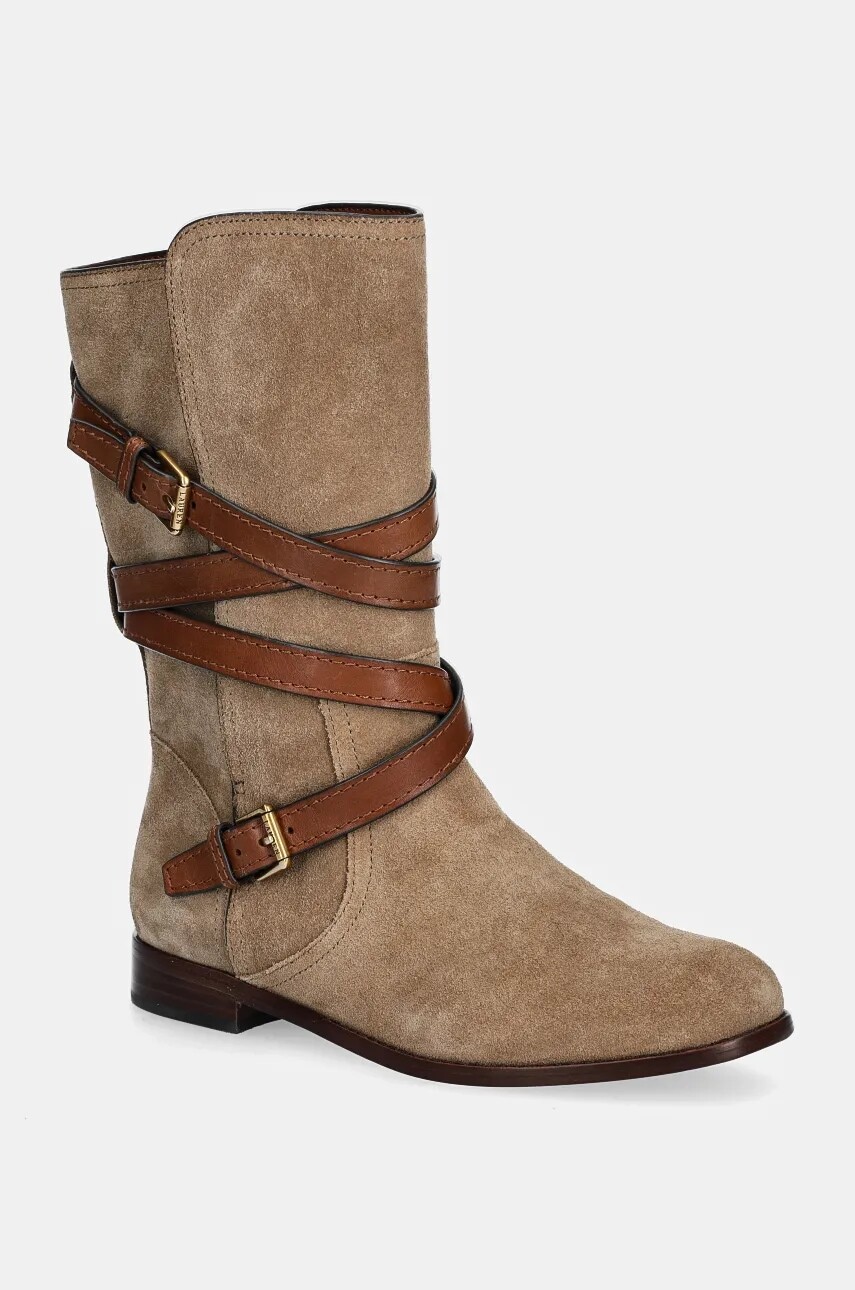 Semišové topánky Lauren Ralph Lauren Briannah dámske, béžová farba, na plochom podpätku, 802951233001