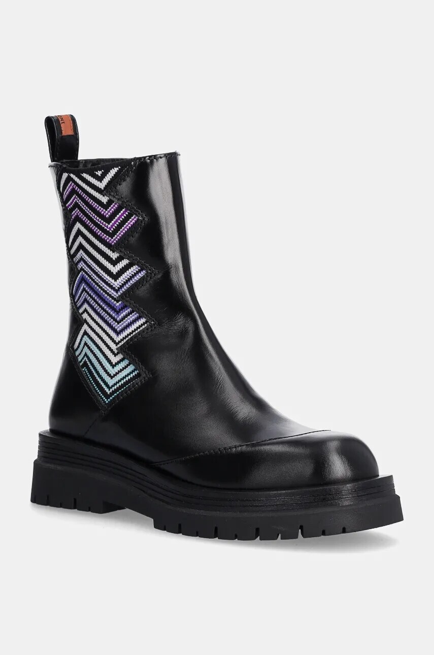 Členkové topánky Missoni Kaya dámske, čierna farba, na plochom podpätku, MW50_050