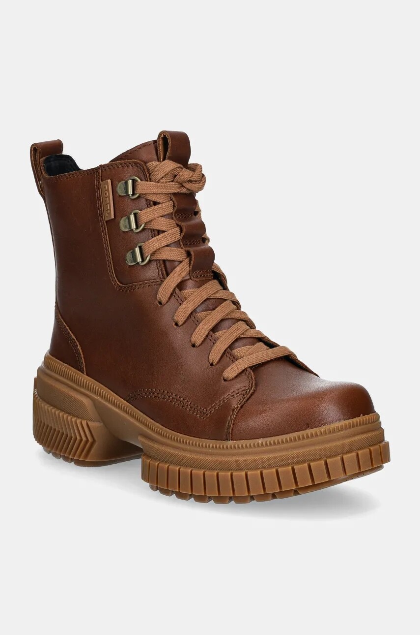 Kožené workery Sorel ONA AVE BOOT LACE WP dámske, hnedá farba, na platforme, 2102151242