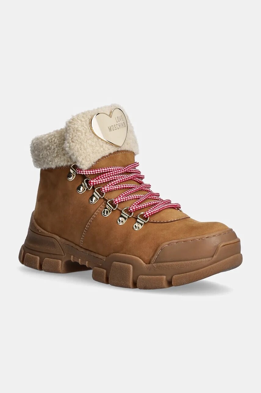 Topánky Love Moschino dámske, hnedá farba, na plochom podpätku, jemne zateplené, JA15484G0LIPA20A