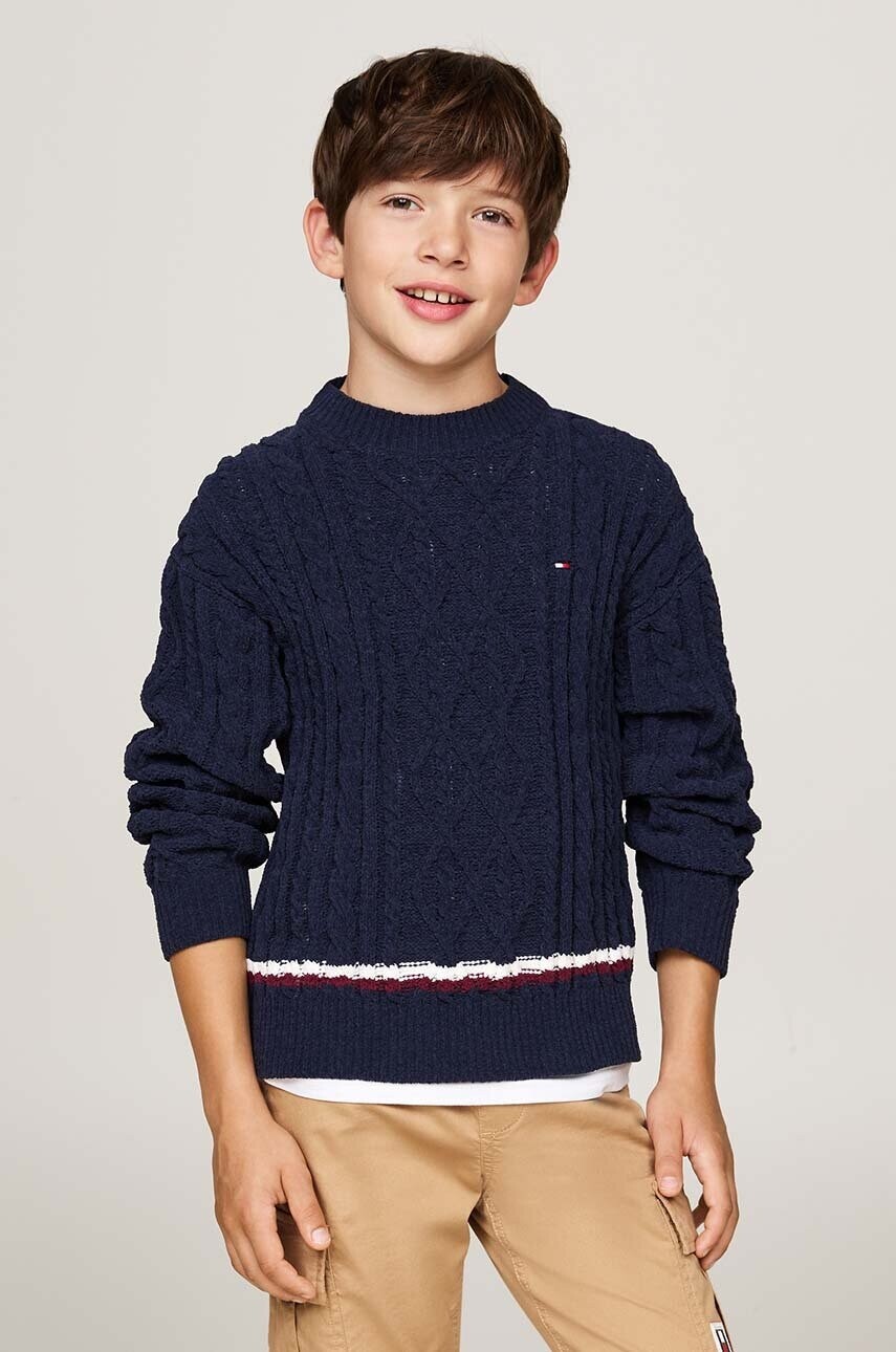 Detský sveter Tommy Hilfiger tmavomodrá farba, teplý, KB0KB09257
