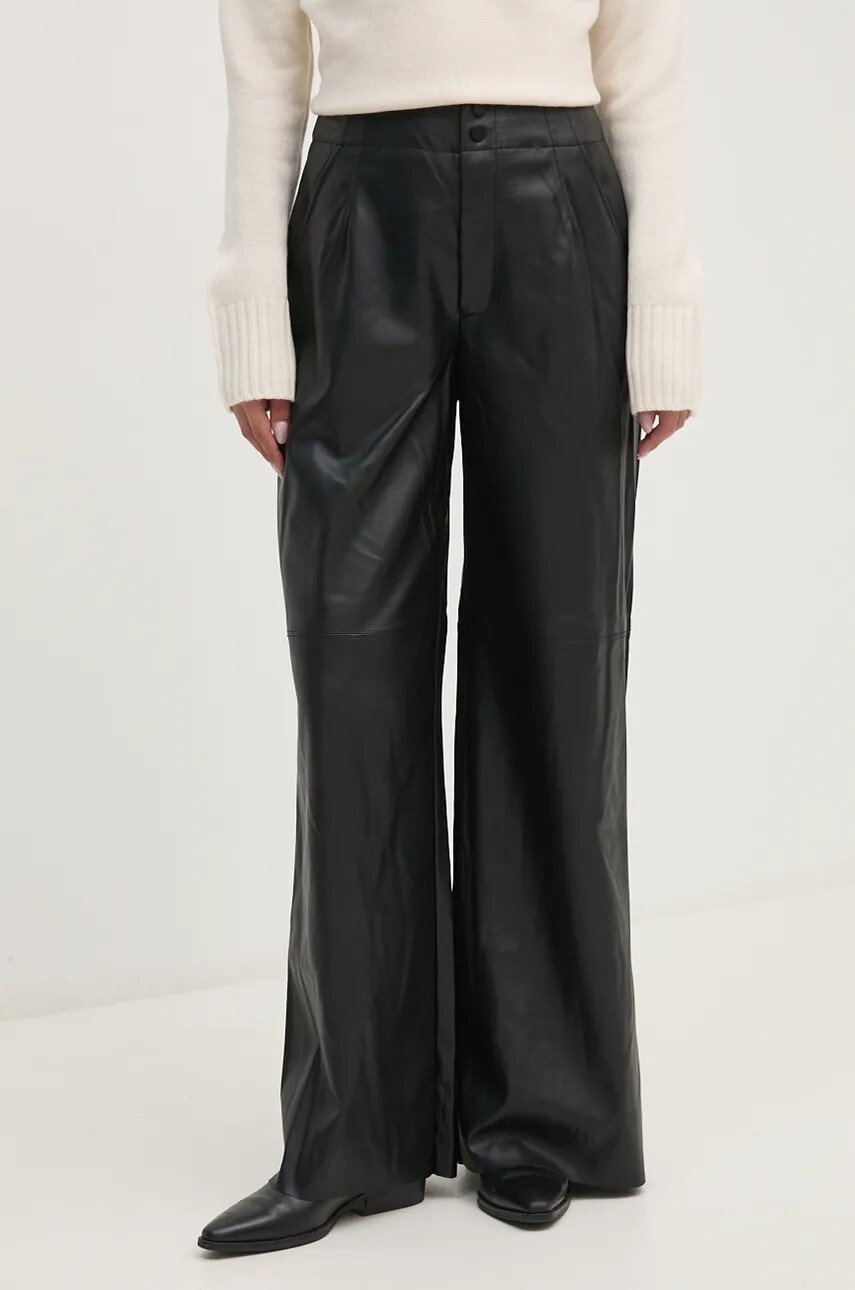 Nohavice Dkny dámske, čierna farba, široké, vysoký pás, DJ4P3039