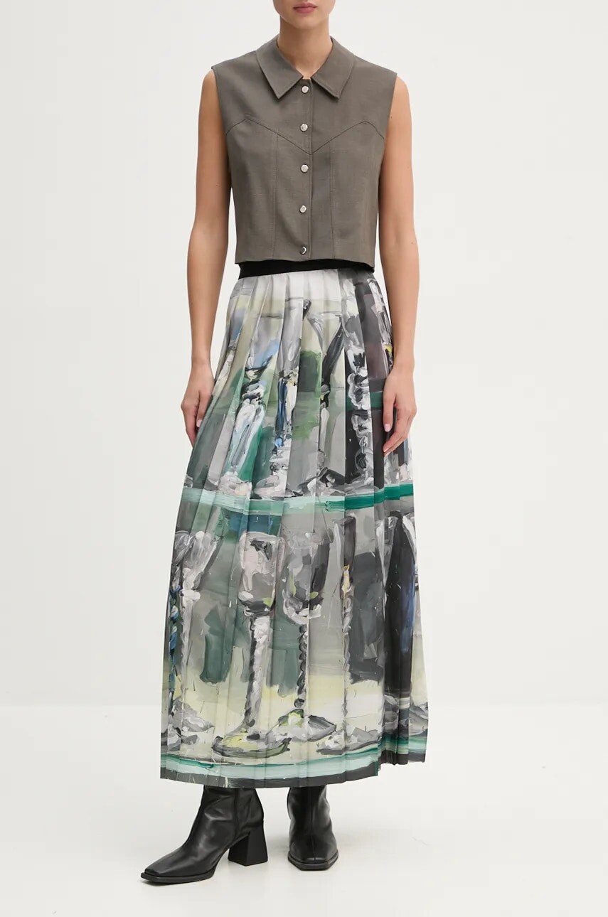 Sukňa MSGM zelená farba, maxi, áčkový strih, 3742MDD11P.247963